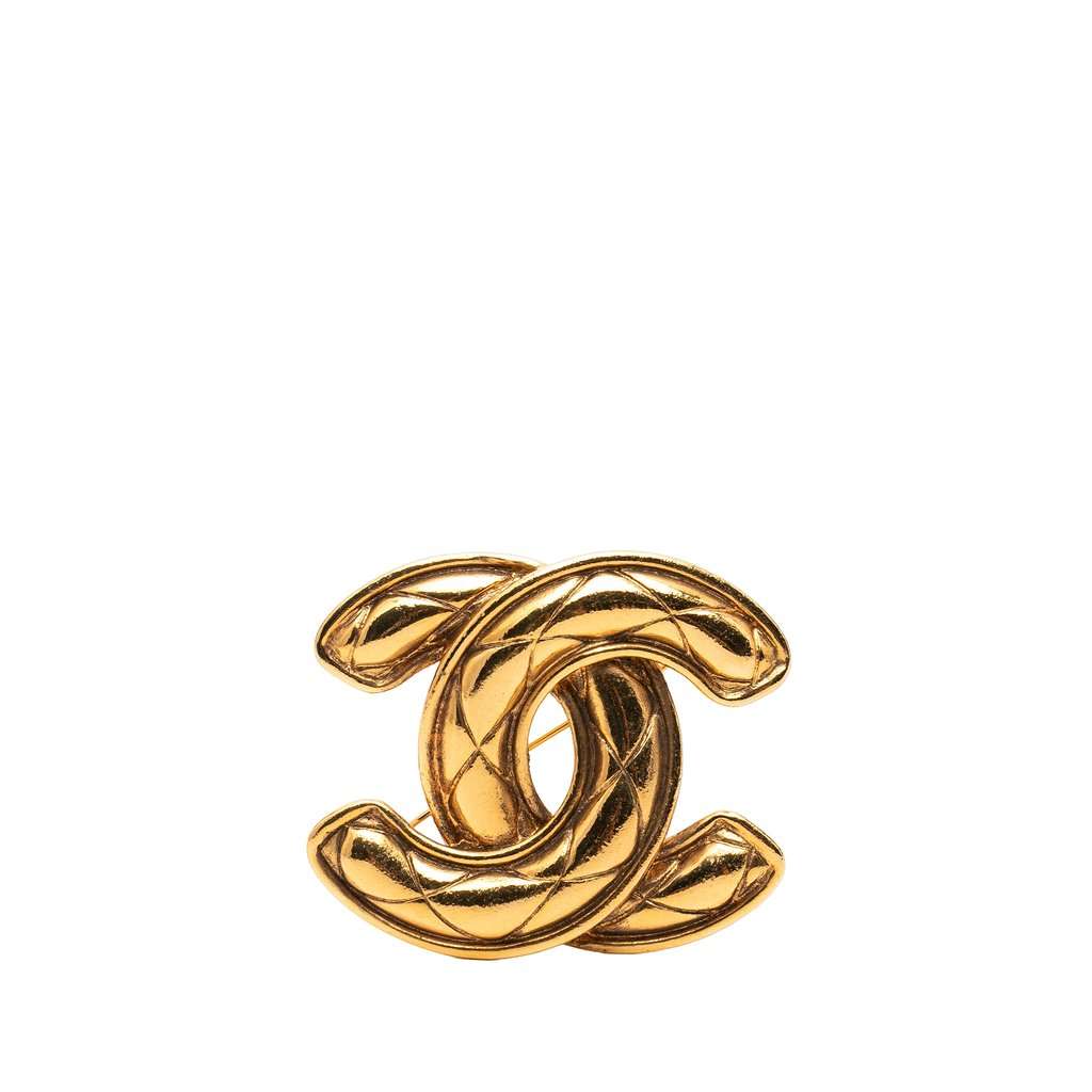 Chanel CC Gold Plated Quilted Brooch Gold Metal Very good condition - Front View