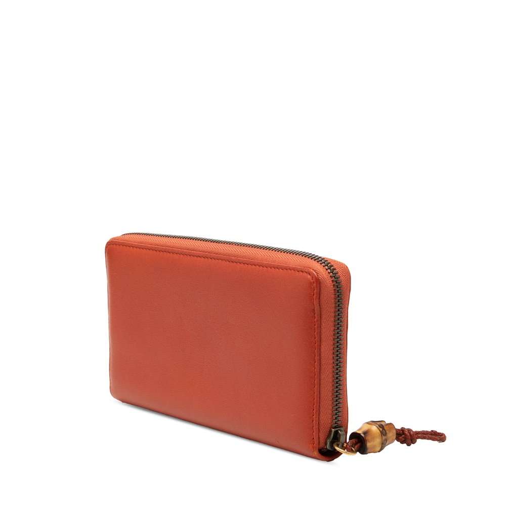 Gucci Leather Bamboo Zip Around Wallet Orange Leather Very good condition - Back View