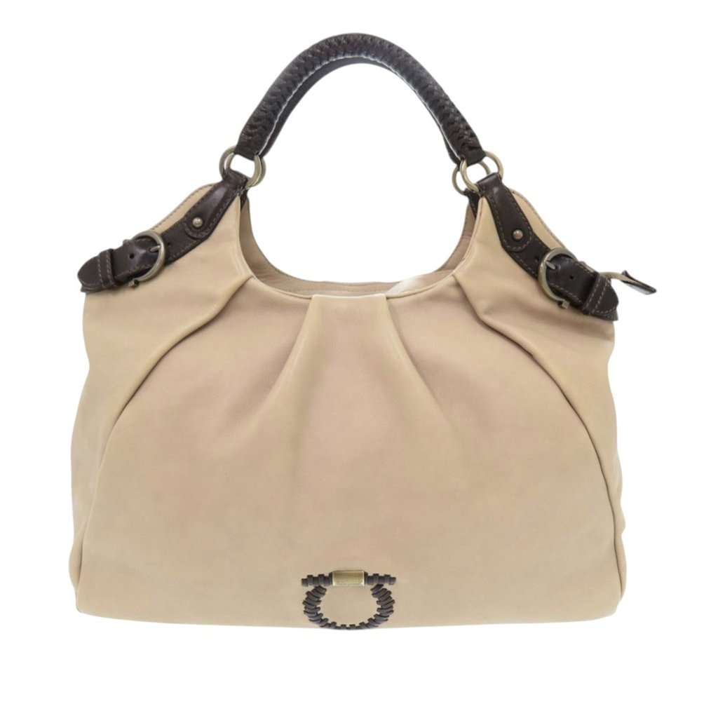 Salvatore Ferragamo Leather Gancini Tote Beige Leather Very good condition - Front View