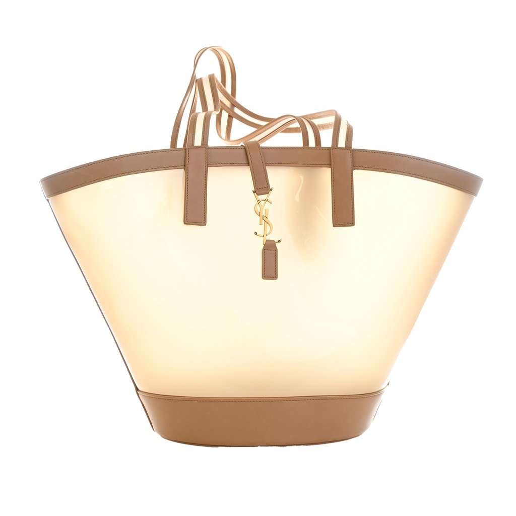 Saint Laurent Medium PVC and Calfskin Panier Tote Beige Plastic Very good - Front View