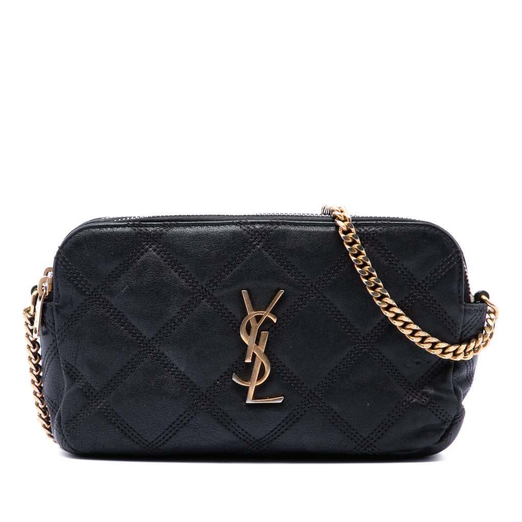 Saint Laurent Mini Quilted Lambskin Becky Double Zip Crossbody Black Leather Very good - Front View