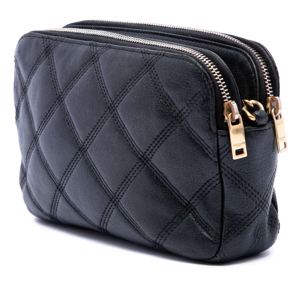 Saint Laurent Mini Quilted Lambskin Becky Double Zip Crossbody Black Leather Very good - Back View