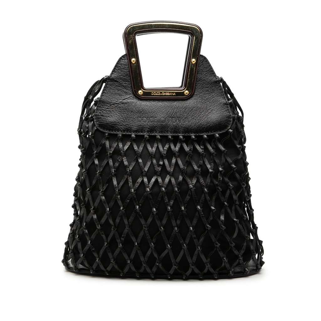 Dolce & Gabbana Woven Leather Net Handle Bag Black Leather Very good condition - Front View