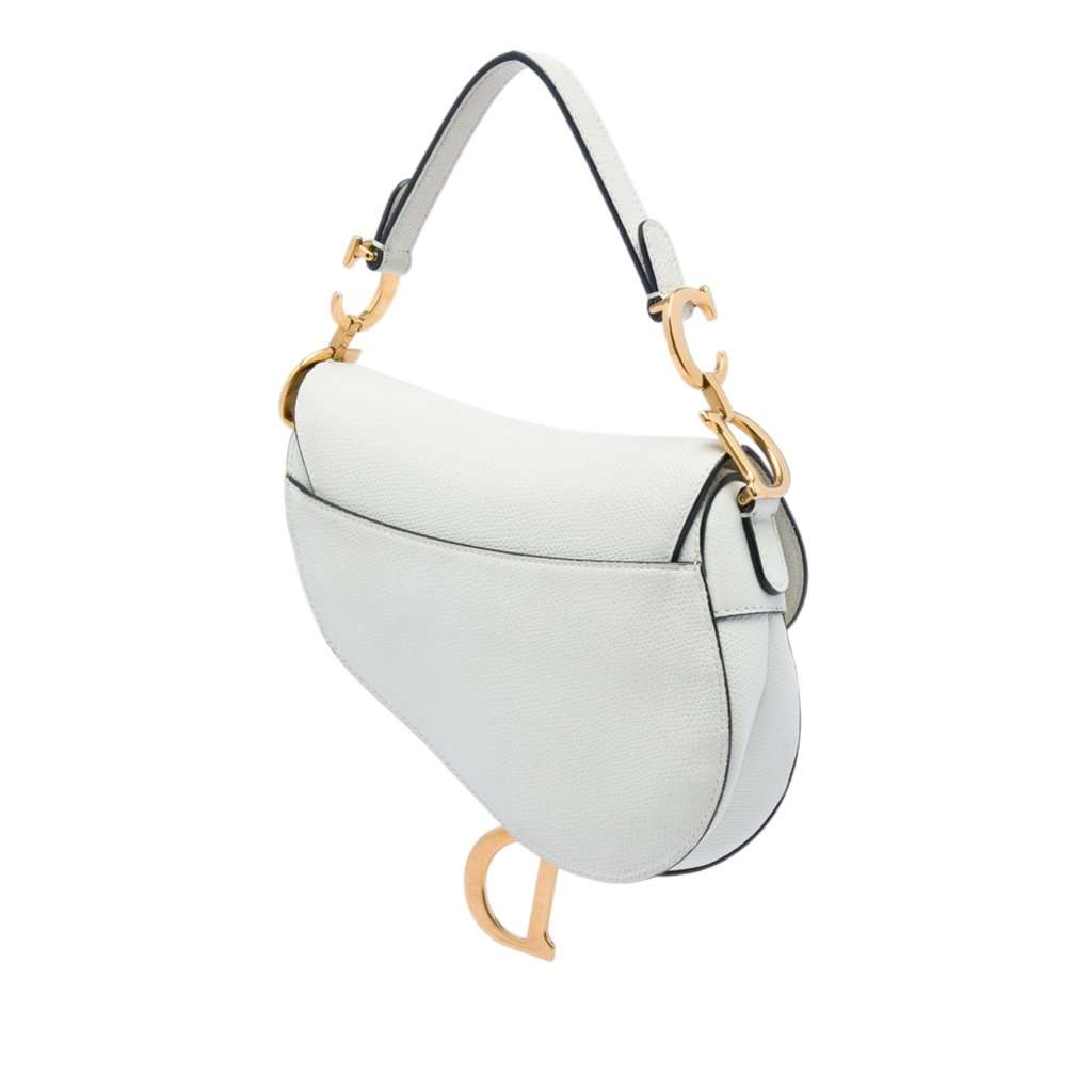 Dior Mini Grained Calfskin Saddle Bag White Leather Very good - Back View