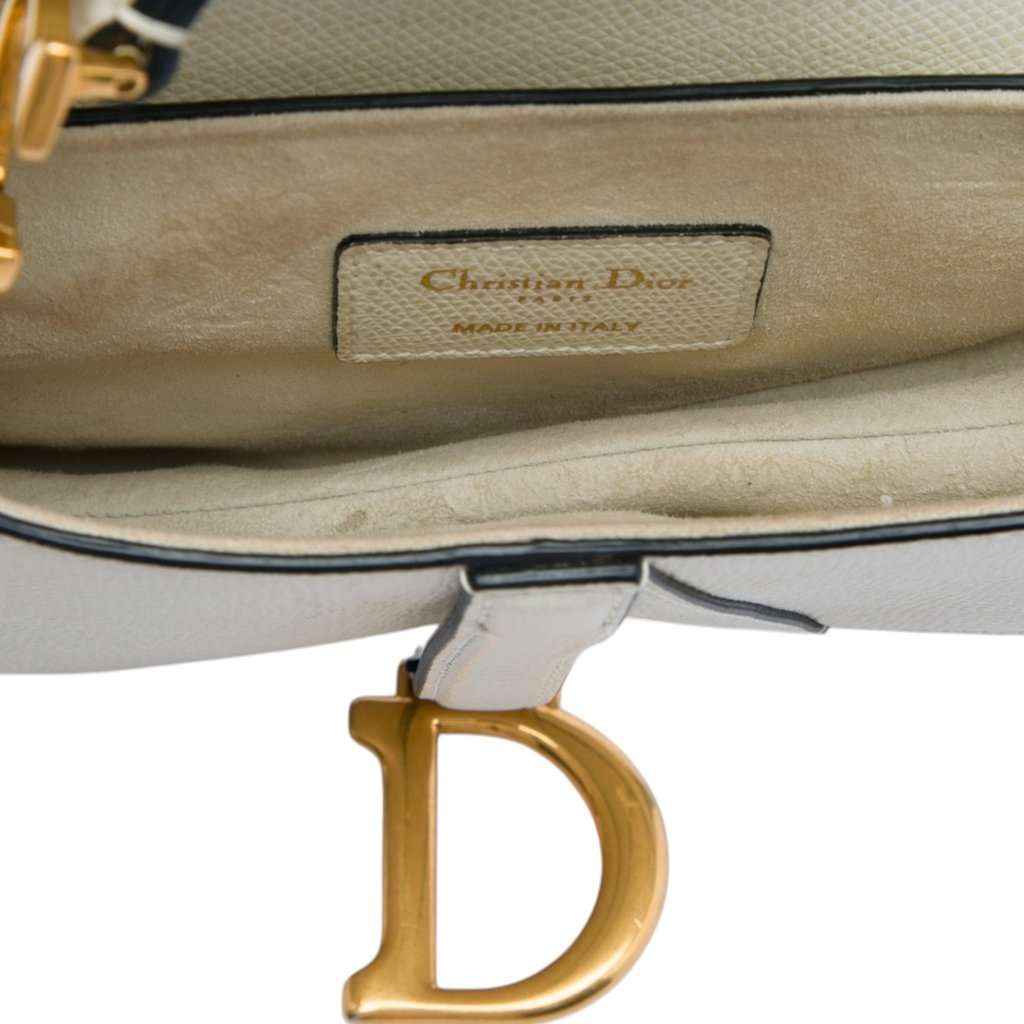 Dior Mini Grained Calfskin Saddle Bag White Leather Very good - Model View