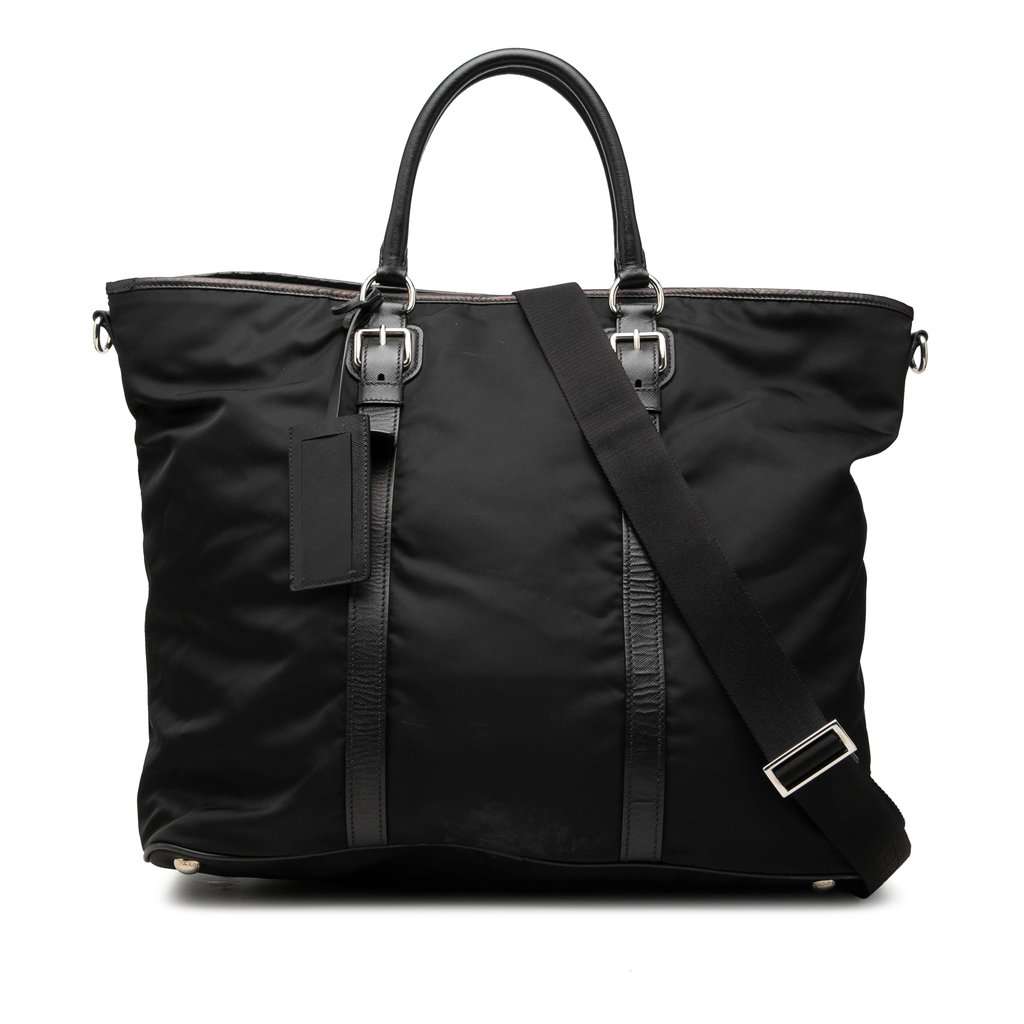 Prada Saffiano Trimmed Tessuto Open Convertible Tote Black Very good condition - Front View