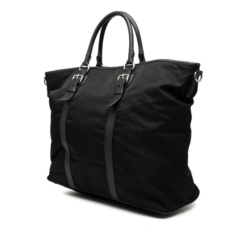 Prada Saffiano Trimmed Tessuto Open Convertible Tote Black Very good condition - Back View