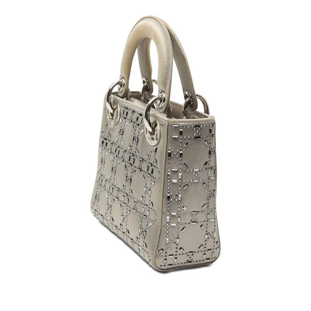 Dior Mini Satin Cannage Crystal Embellished Lady Dior Grey Very good - Back View
