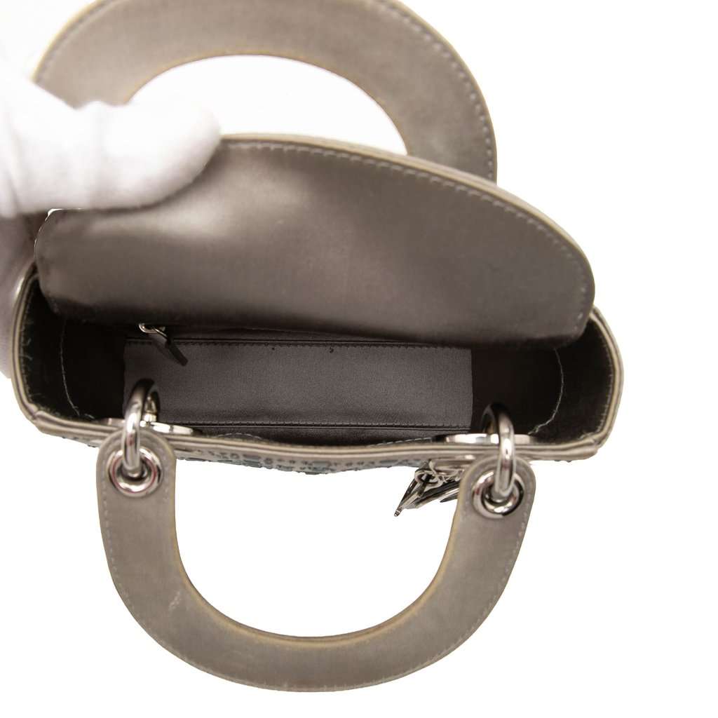 Dior Mini Satin Cannage Crystal Embellished Lady Dior Grey Very good - Model View