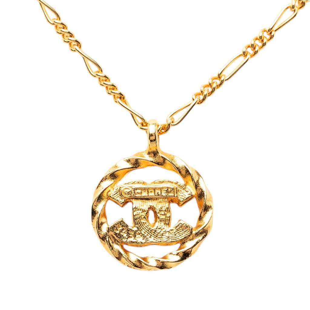 Chanel CC Gold Plated Strass Pendant Necklace Gold Metal Very good condition - Inside View