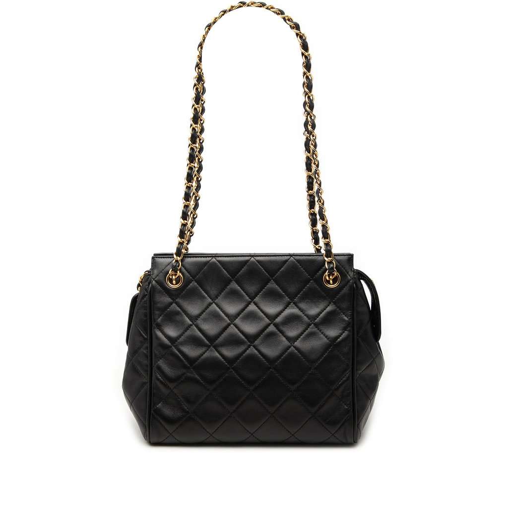 Chanel Quilted Lambskin Tote Black Leather Very good - Front View