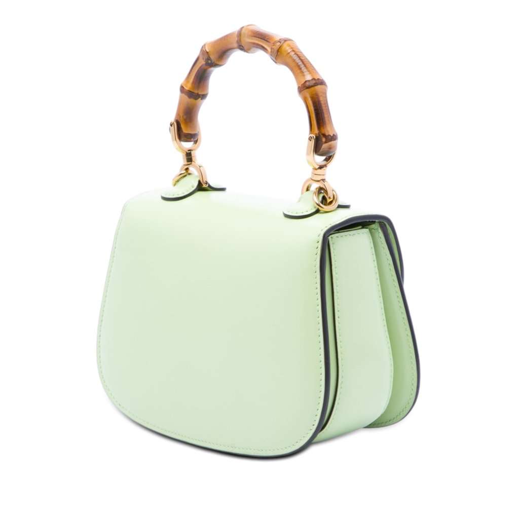 Gucci Mini Calfskin Web 1947 Bamboo Top Handle Bag Green Leather Very good condition - Back View