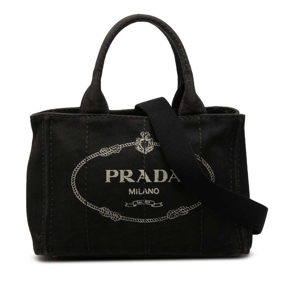 Prada Small Canvas Canapa Logo Satchel Black Very good condition - Front View