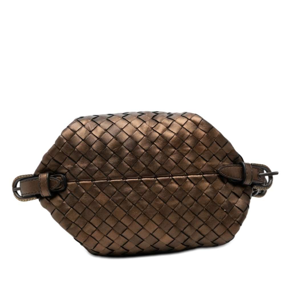Bottega Veneta Metallic Nappa Intrecciato Belted Loop Handbag Brown Leather Very good - Inside View