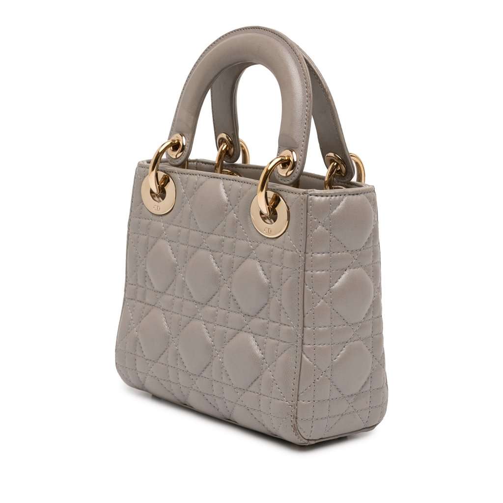 Dior Mini Lambskin Cannage Lady Dior Grey Leather Very good condition - Back View
