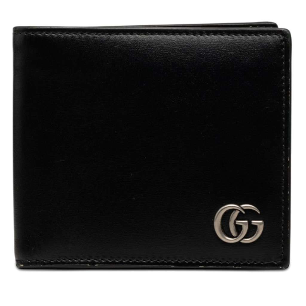 Gucci GG Marmont Calfskin Bifold Small Wallet Black Leather Very good - Front View