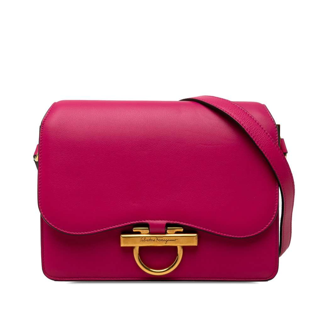 Ferragamo Calfskin Gancini Joanne Crossbody Pink Leather Very good condition - Front View