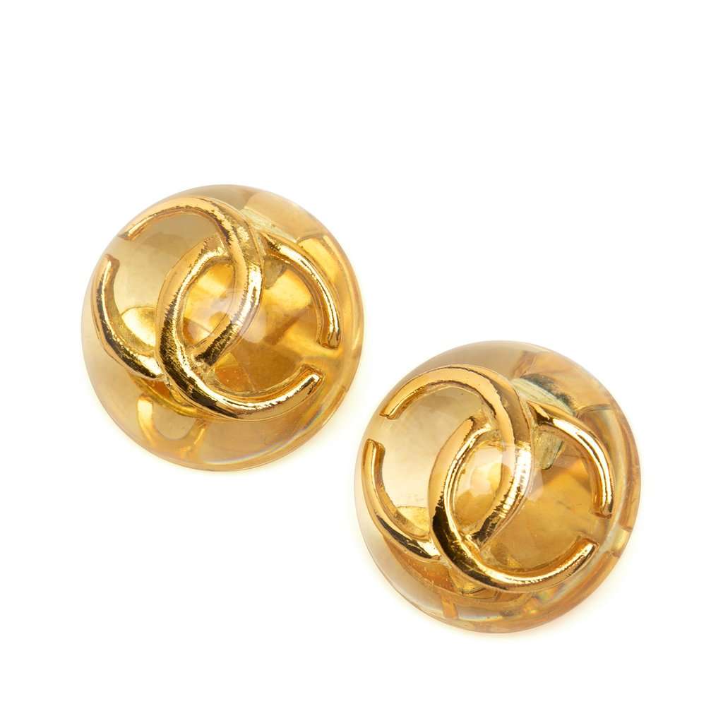 Chanel CC Resin and Gold Plated Clip On Earrings Gold Plastic Very good condition - Front View