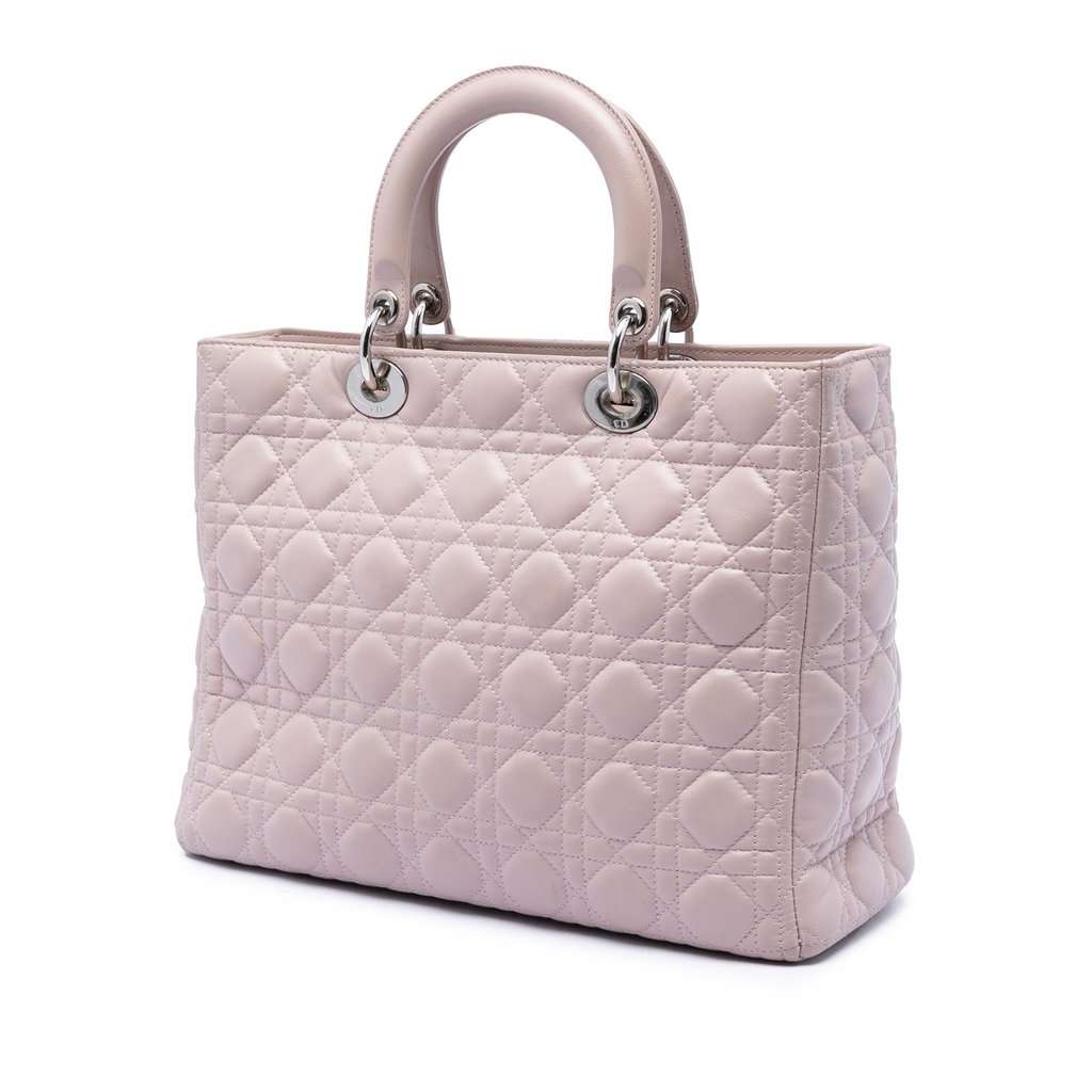 Dior Large Lambskin Cannage Lady Dior Pink Leather Very good condition - Back View