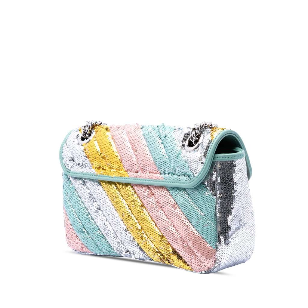 Gucci Medium GG Marmont Matelasse Diagonal Multicolore Sequin and Calfskin Shoulder Bag MultiColor Leather Very good condition - Back View