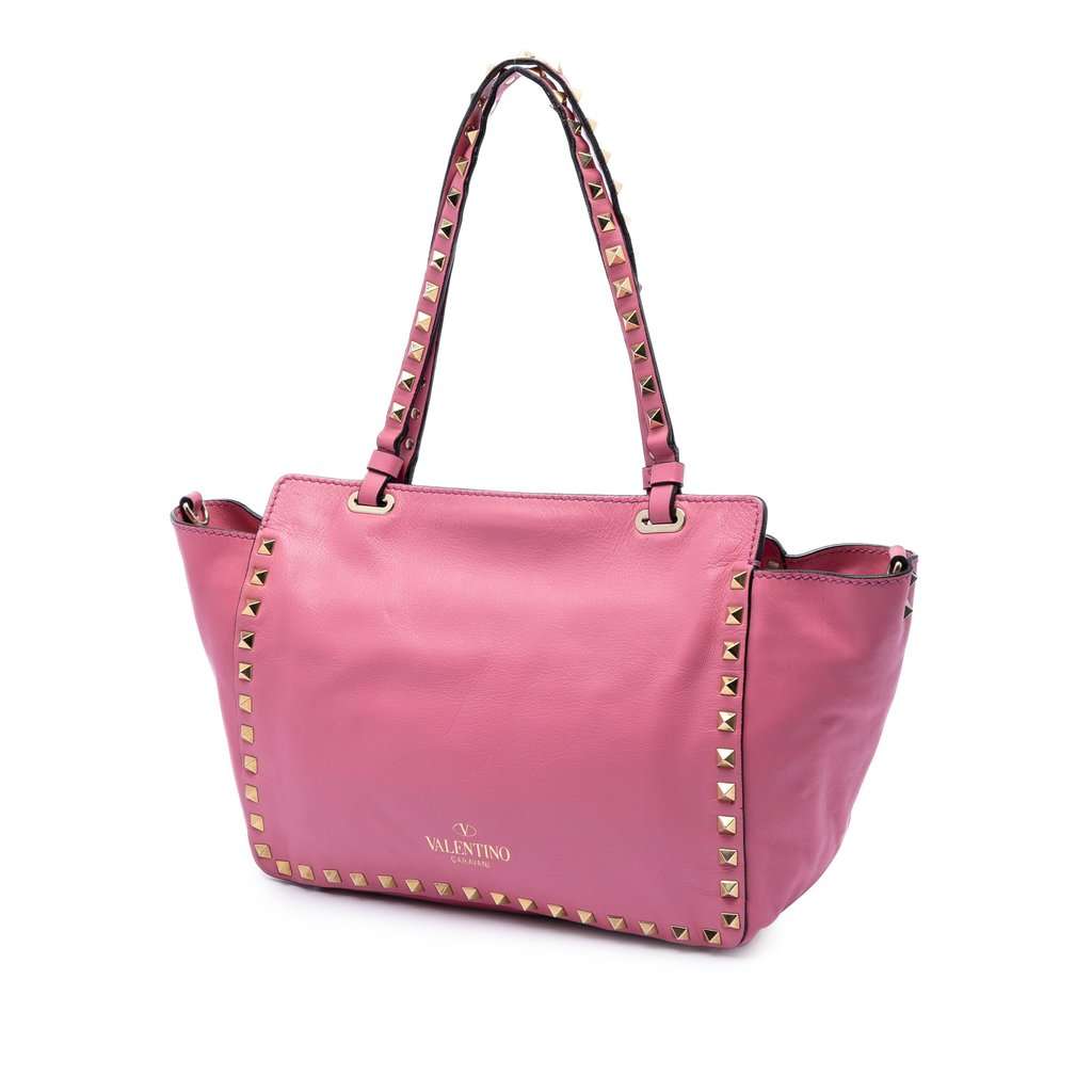 Valentino Small Leather Rockstud Trapeze Satchel Pink Leather Very good - Back View