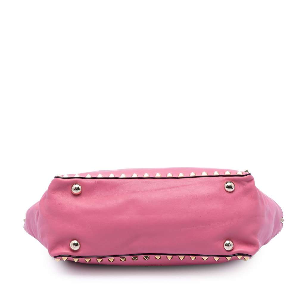 Valentino Small Leather Rockstud Trapeze Satchel Pink Leather Very good - Inside View