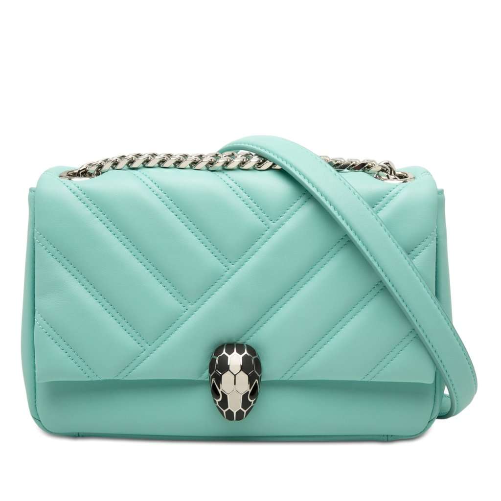 Bvlgari Small Leather Serpenti Cabochon Crossbody Blue Leather Very good condition - Front View