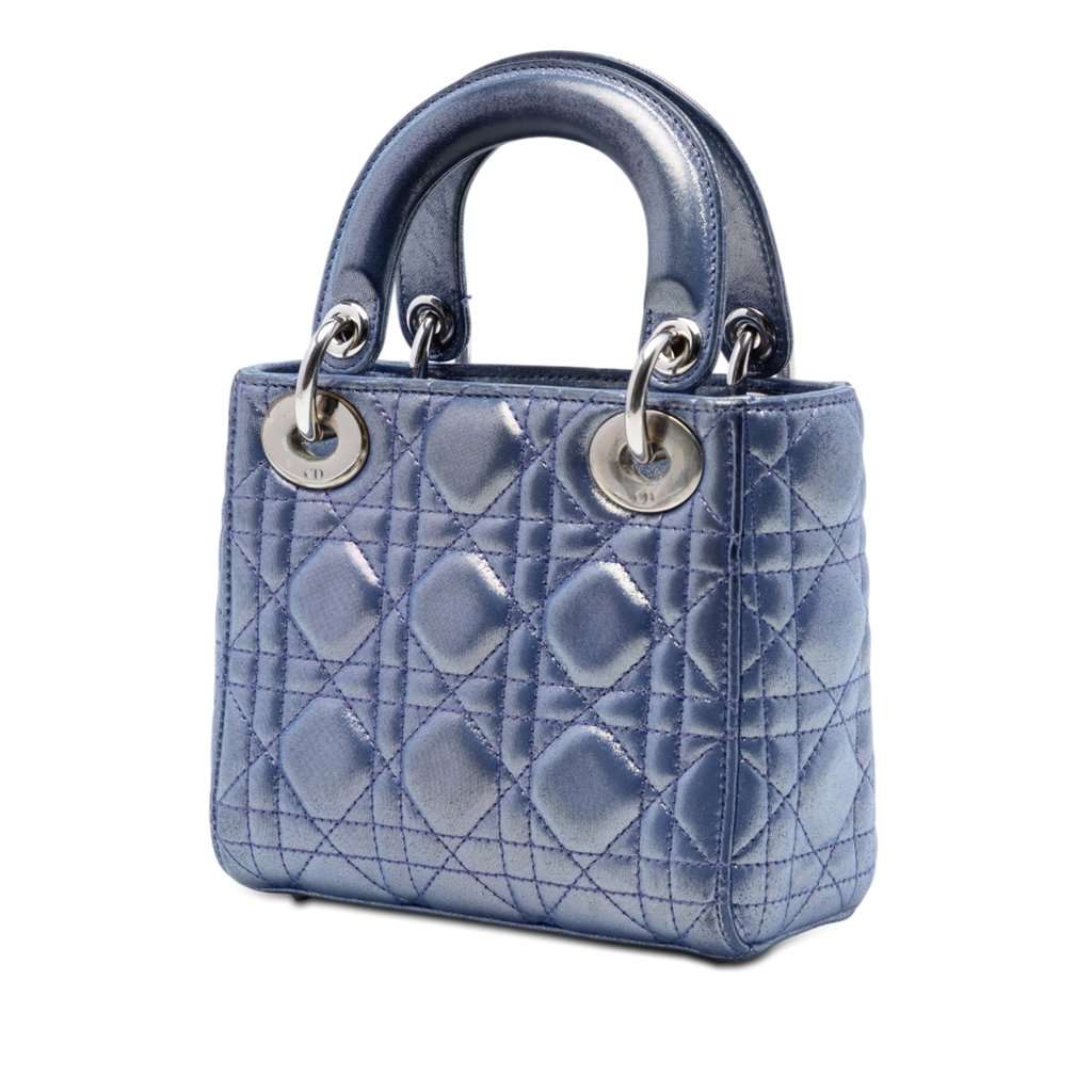 Dior Mini Iridescent Lambskin Cannage Lady Dior Blue Leather Very good - Back View