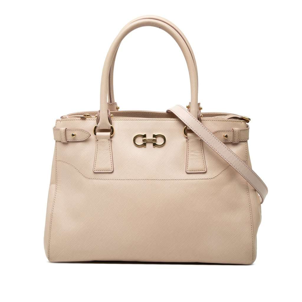 Ferragamo Medium Leather Gancini Beky Satchel Brown Leather Very good condition - Front View