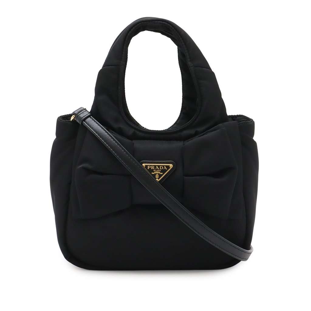 Prada Mini Padded Re Nylon Bow Satchel Black Very good condition - Front View