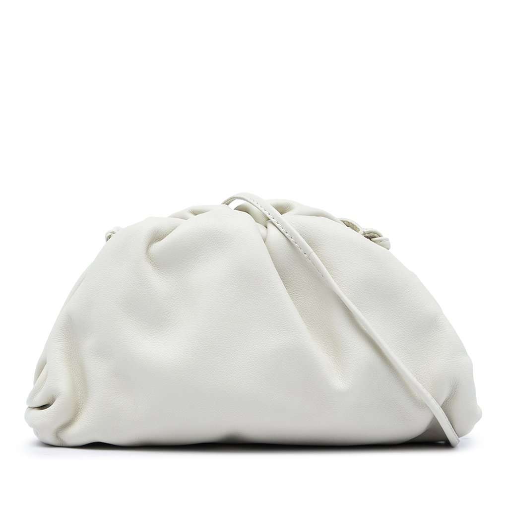 Bottega Veneta Lambskin The Mini Pouch Crossbody White Leather Very good - Front View
