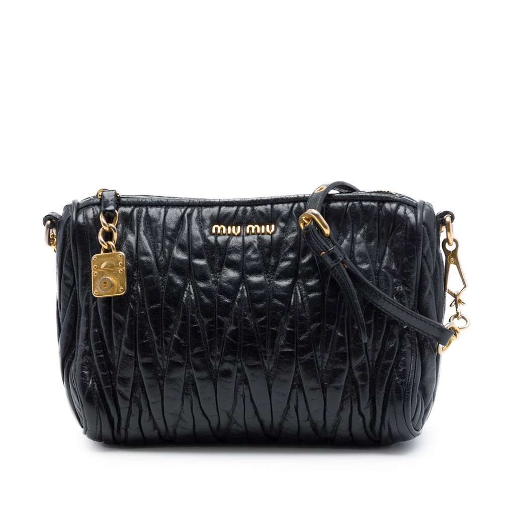 Miu Miu Matelasse Nappa Lux Charm Shoulder Bag Black Leather Very good - Front View