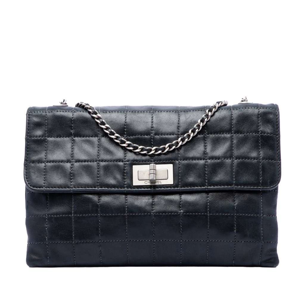 Chanel Chocolate Bar Lambskin Reissue 2.55 Chain Handbag Black Leather Very good - Front View