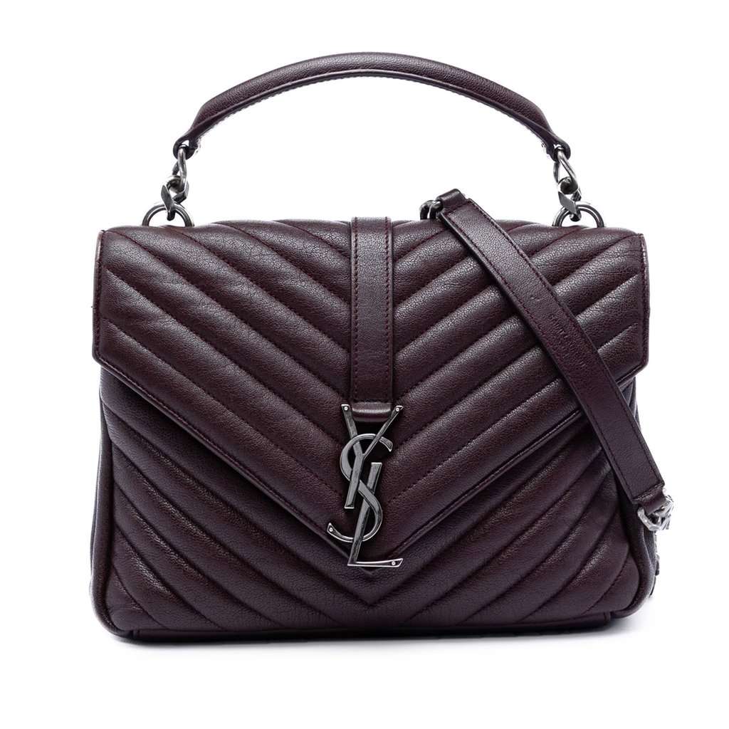 Saint Laurent Medium Chevron Sheepskin Monogram College Satchel Red Leather Very good - Front View