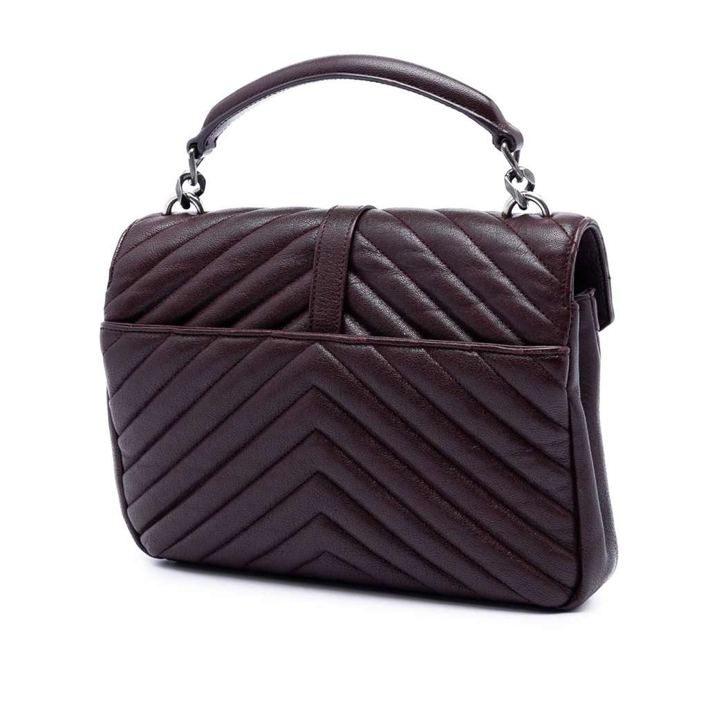 Saint Laurent Medium Chevron Sheepskin Monogram College Satchel Red Leather Very good - Back View