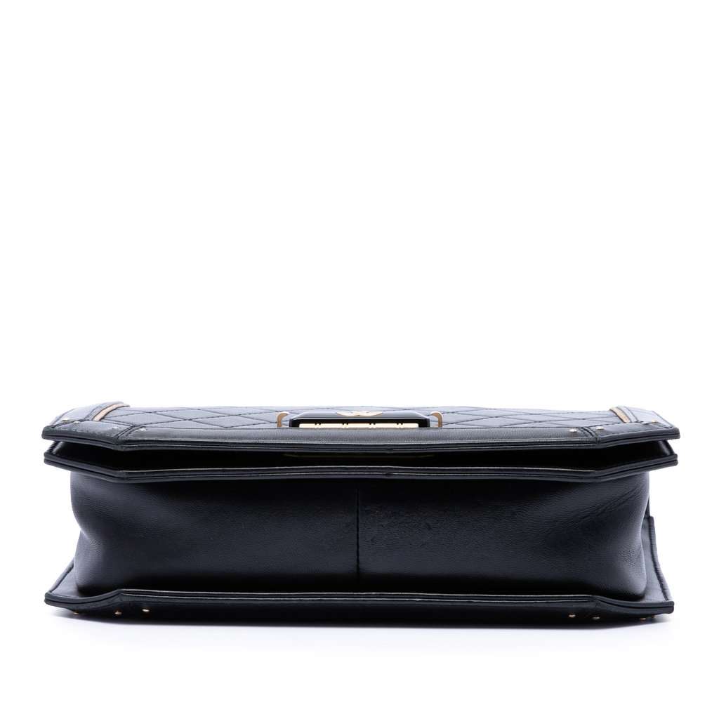 Chanel Quilted Calfskin Octagon CC Clasp Flap Black Leather Very good condition - Inside View