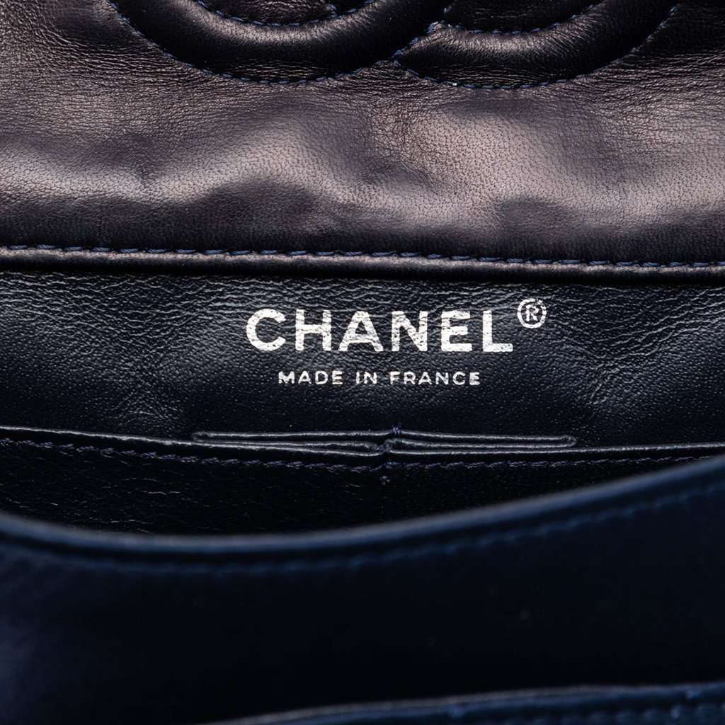 Chanel Medium Classic Satin Paillette Embellished Double Flap Blue Very good condition - Box View