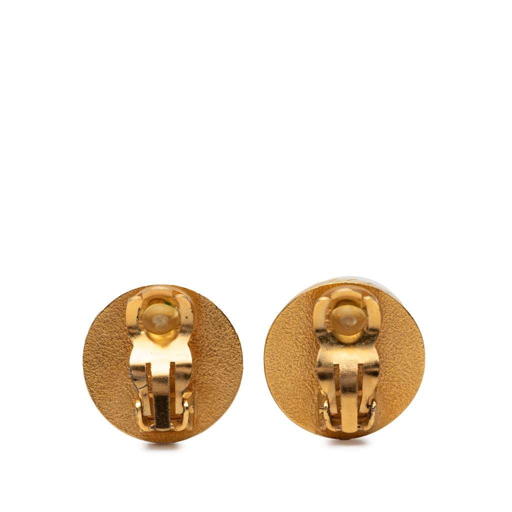 Chanel CC Gold Plated and Enamel Round Clip On Earrings Gold Metal Very good condition - Back View