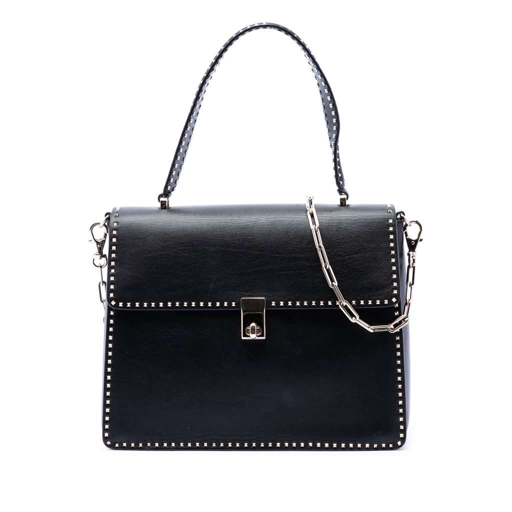 Valentino Leather Rockstud Top Handle Bag Black Leather Very good - Front View