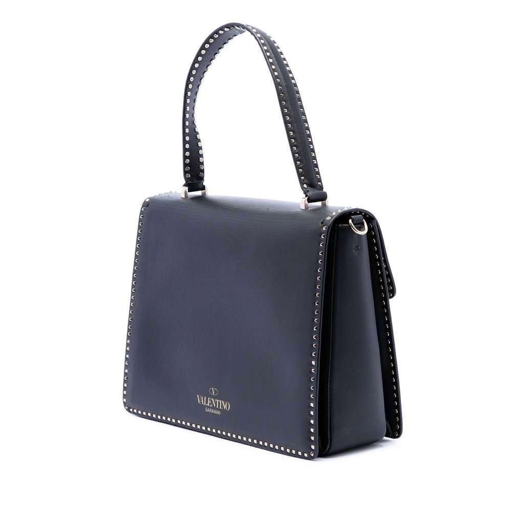 Valentino Leather Rockstud Top Handle Bag Black Leather Very good - Back View
