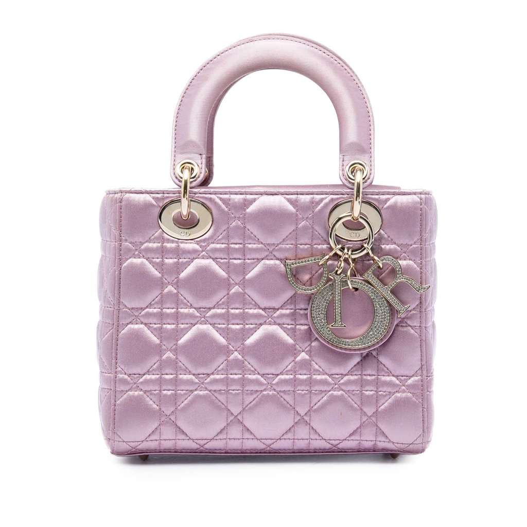 Dior Small Satin Cannage Swarovski Lady Dior Pink Very good condition - Front View