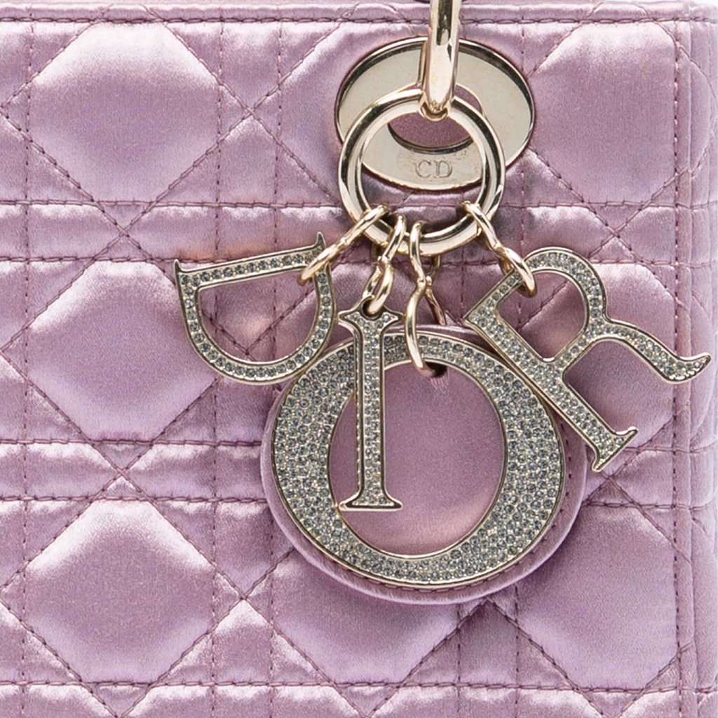 Dior Small Satin Cannage Swarovski Lady Dior Pink Very good condition - Box View