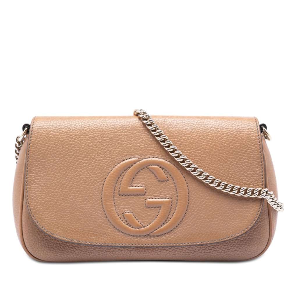 Gucci Medium Calfskin Soho Chain Flap Crossbody Brown Leather Very good condition - Front View