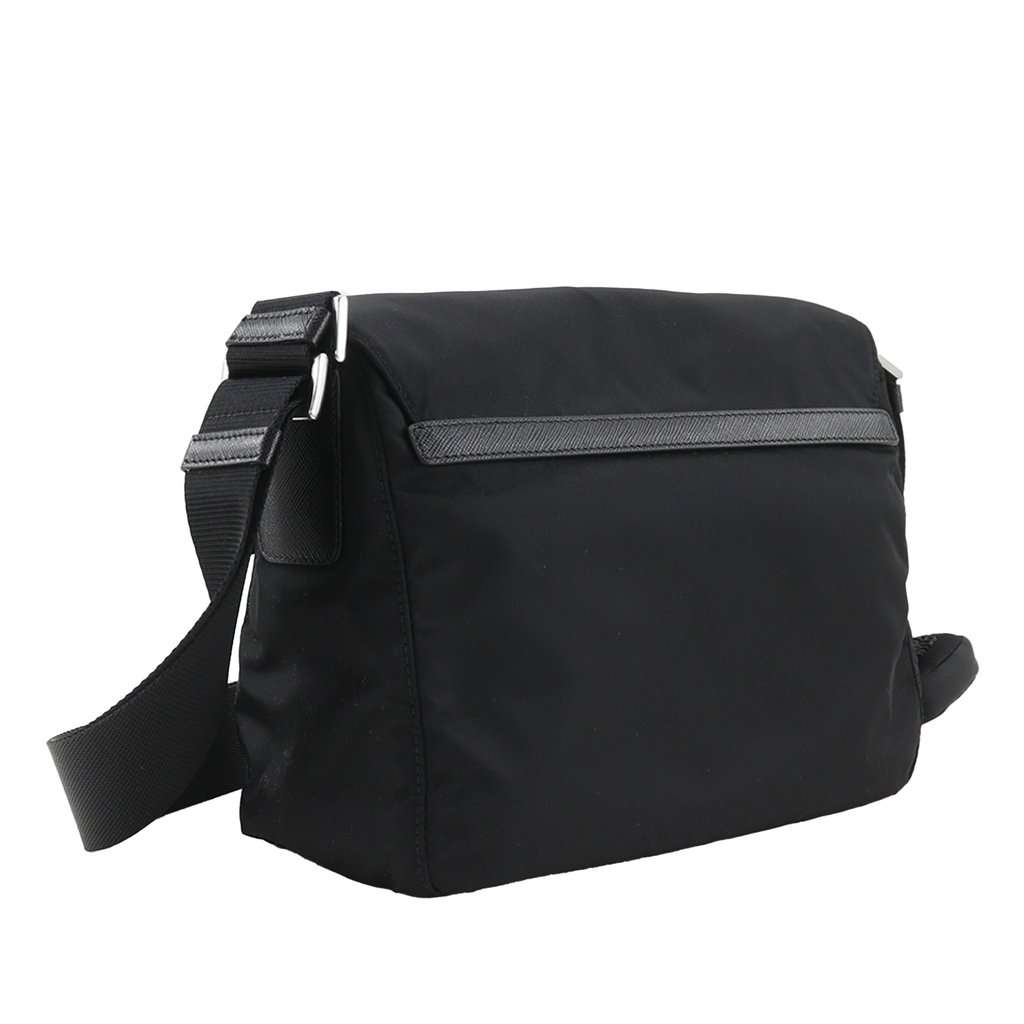 Prada Saffiano Trimmed Re Nylon Zip Double Buckle Messenger Bag Black Very good - Inside View