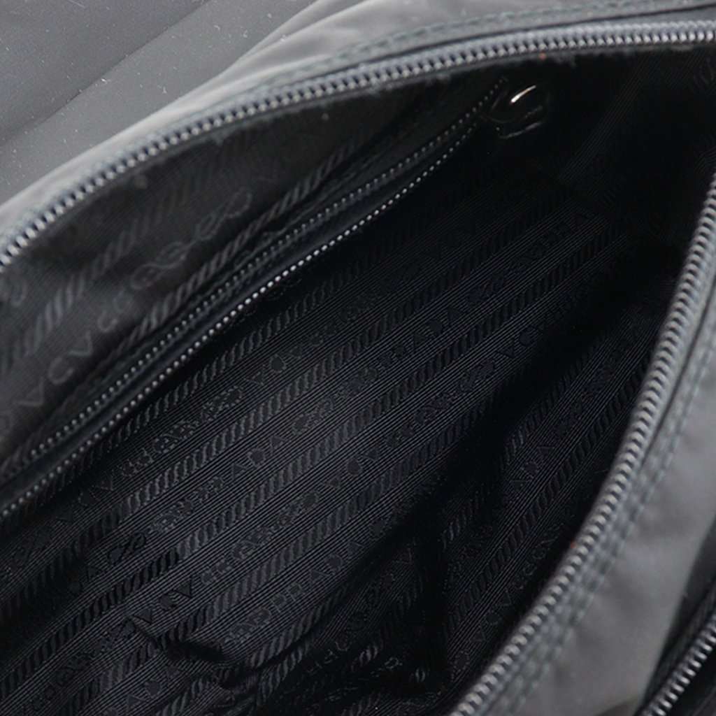 Prada Saffiano Trimmed Re Nylon Zip Double Buckle Messenger Bag Black Very good - Box View