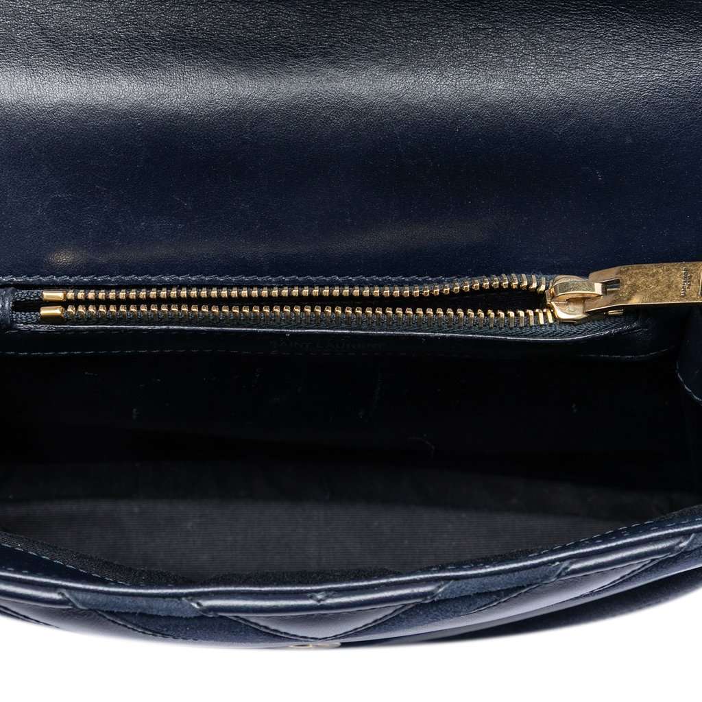 Saint Laurent Medium Calfskin and Suede Chevron Monogram College Satchel Blue Leather Very good condition - Model View
