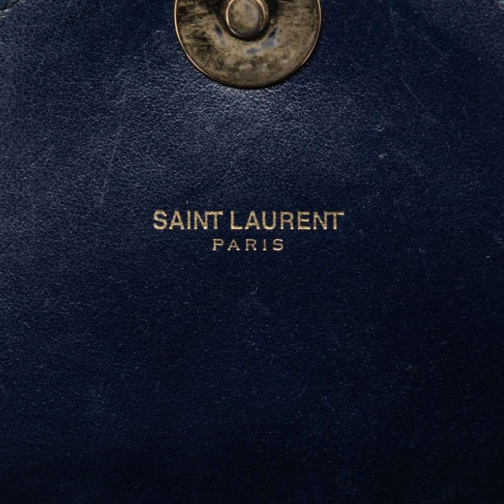 Saint Laurent Medium Calfskin and Suede Chevron Monogram College Satchel Blue Leather Very good condition - Box View