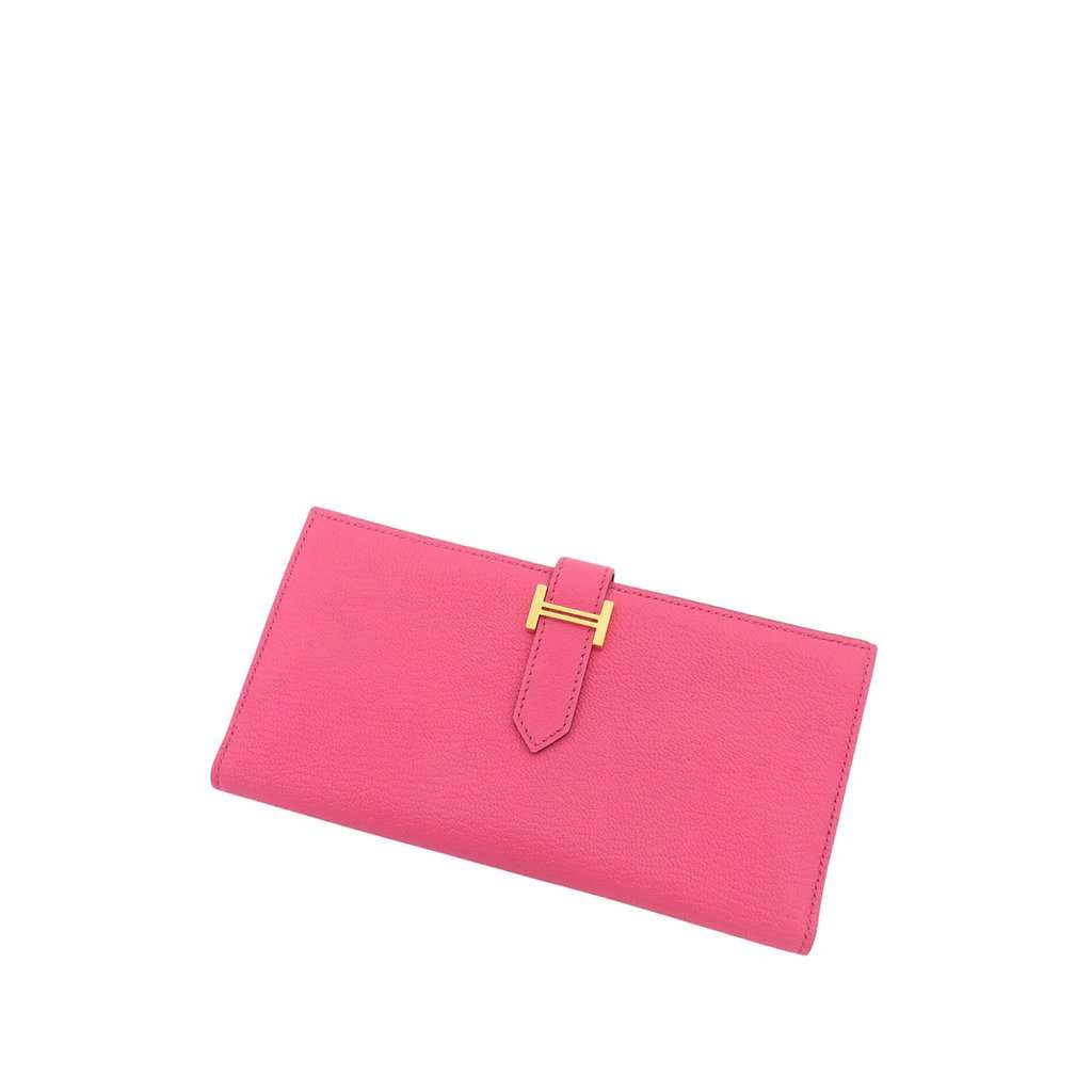 Hermès Chevre Bearn Soufflet Bifold Long Wallet Pink Leather Very good condition - Front View