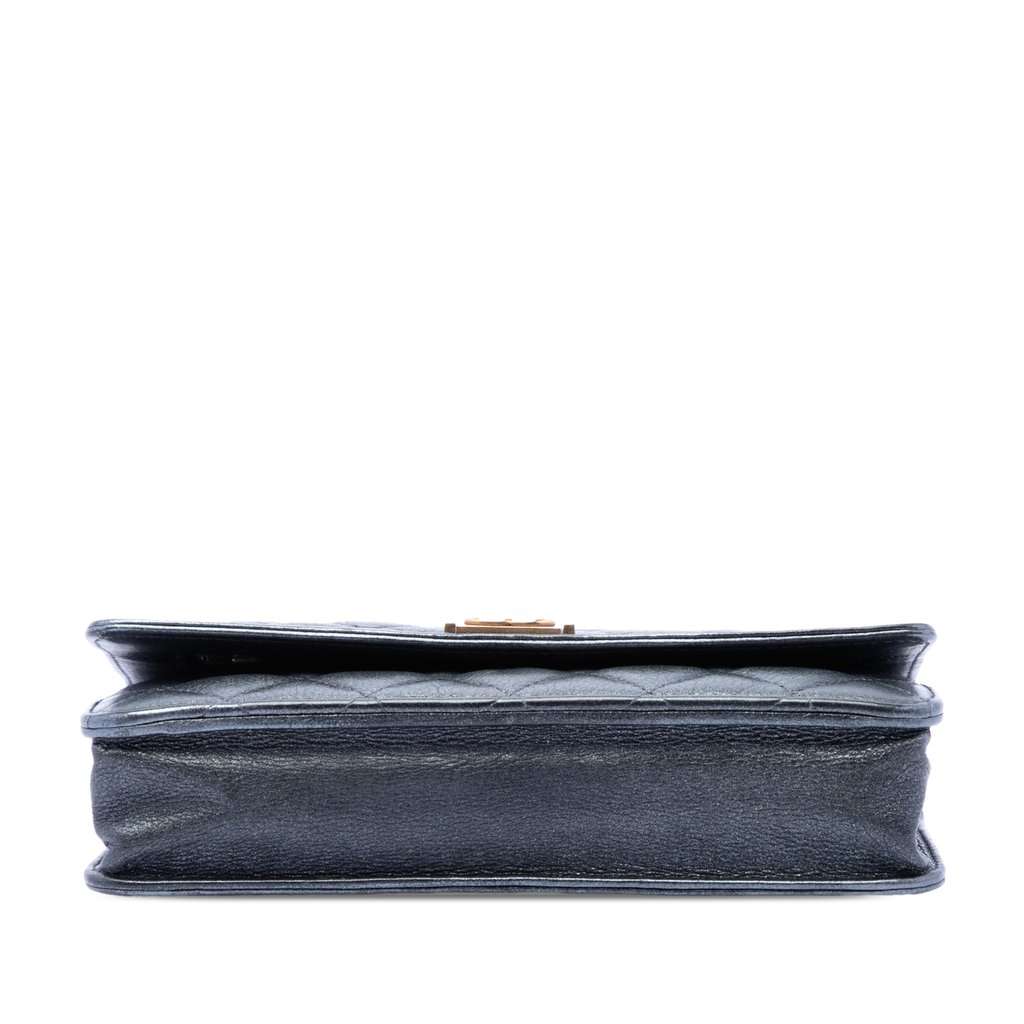 Chanel Quilted Metallic Calfskin Boy Wallet on Chain Black Leather Very good condition - Inside View