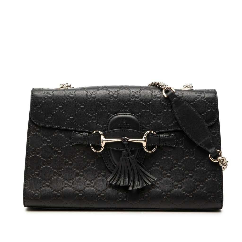 Gucci Medium Guccissima Emily Shoulder Bag Black Leather Very good - Front View